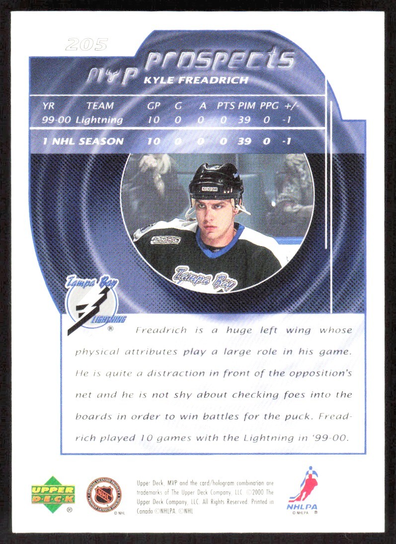 2000-01 1150C Upper Deck Deck MVP PROSPECTS Kyle Freadrich Rookie