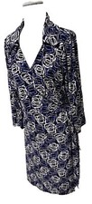 Women’s Wrap Dress Blue, V-Neck Collared, 3/4 Sleeve Sz. Large Laundry by Design