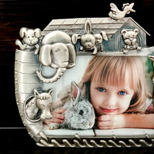 Noah's Ark Photo Frame 3.5 x 5 Pewter Metal Pets Animals Children Kids Picture