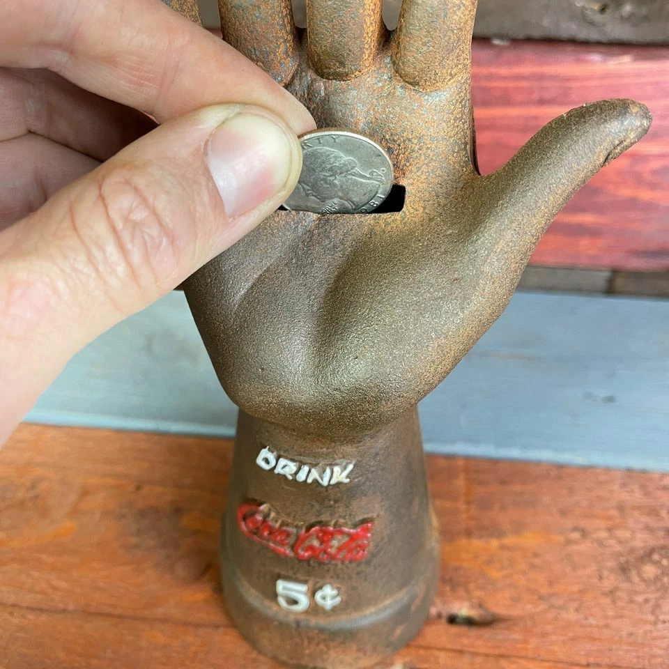 Coca-Cola Cast Iron Hand With Oval Base Coca-Cola Tag And Antique Finish - Image 4 of 4