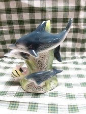 Dolphins Swimming Around Sea Grass on Coral Reef Ceramic Figurine 