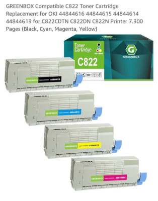 C822 Toner Cartridge Replacement for OKI Okidata Printer 4pk 4 Colors 44844616