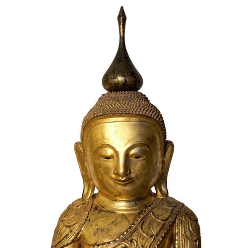 Antique Burmese Shan Wood, Lacquer and Gold Leafed Buddha, 19th Century. - Picture 9 of 13