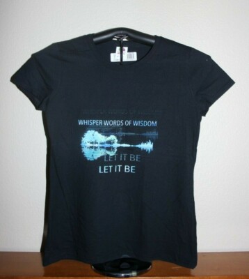 WHISPER WORDS OF WISDOM LET IT BE- Shoreline Guitar T-Shirt Ladies, Medium, Blk.