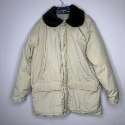 VTG Walls Blizzard Pruf Jacket Men's L/XL Tan Quilted Puffer Collar MADE IN USA
