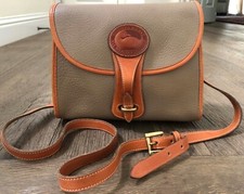 Vintage Dooney  Bourke Tan Brown Pebbled Leather Essex Flap Crossbody Bag