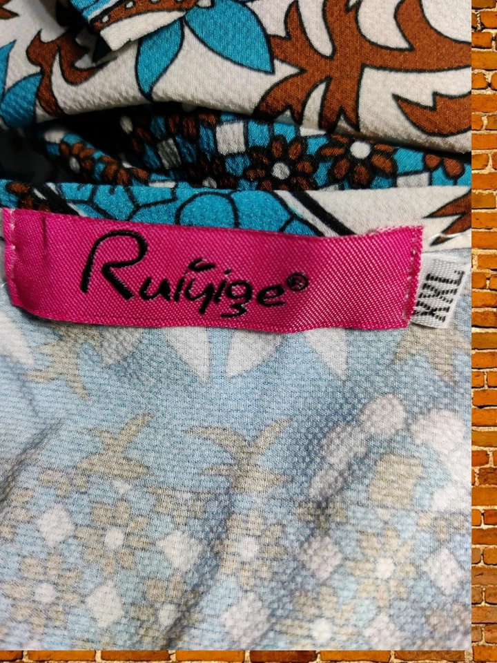 VINTAGE XL MULTI DRESS MAXI LONG SLEEVE BEACH TUNIC PRINT CASUAL WOMEN XLARGE — 第 3/4 张图片