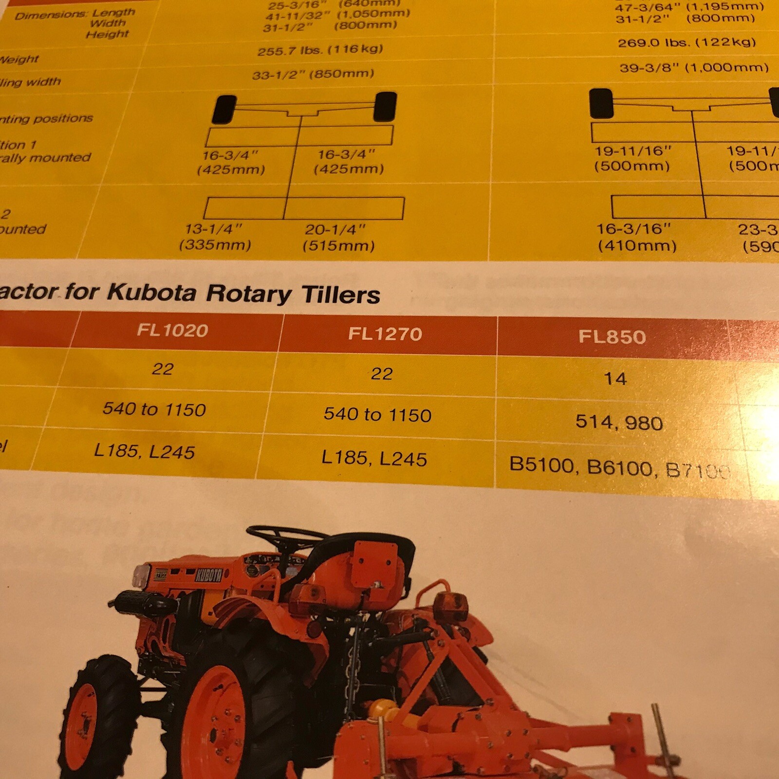 Kubota FL850 FL1000 Rot Tiller Compact Tractor Implement Original1983