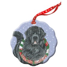Newfoundland Newfie Dog Holiday Porcelain Christmas Tree Ornament