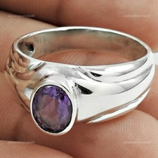 Oval Amethyst Stone 925 Sterling Silver Cocktail Crown Chakra Ring Jewelry US 13
