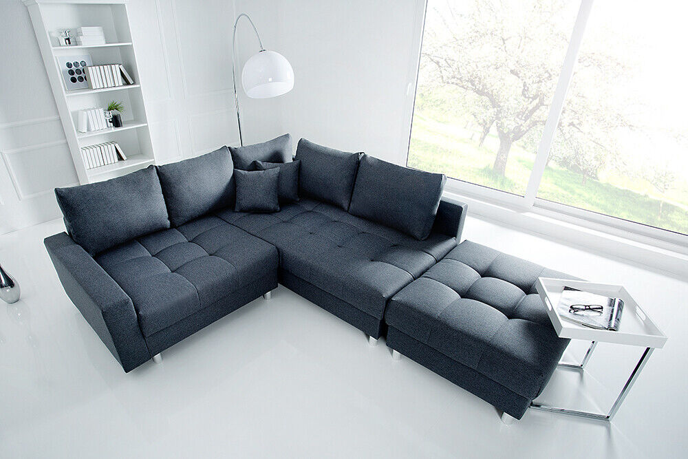 Wohnlandschaft KENT 220cm inkl. Hocker Ecksofa L-Sofa Couch Federkern Eckcouch