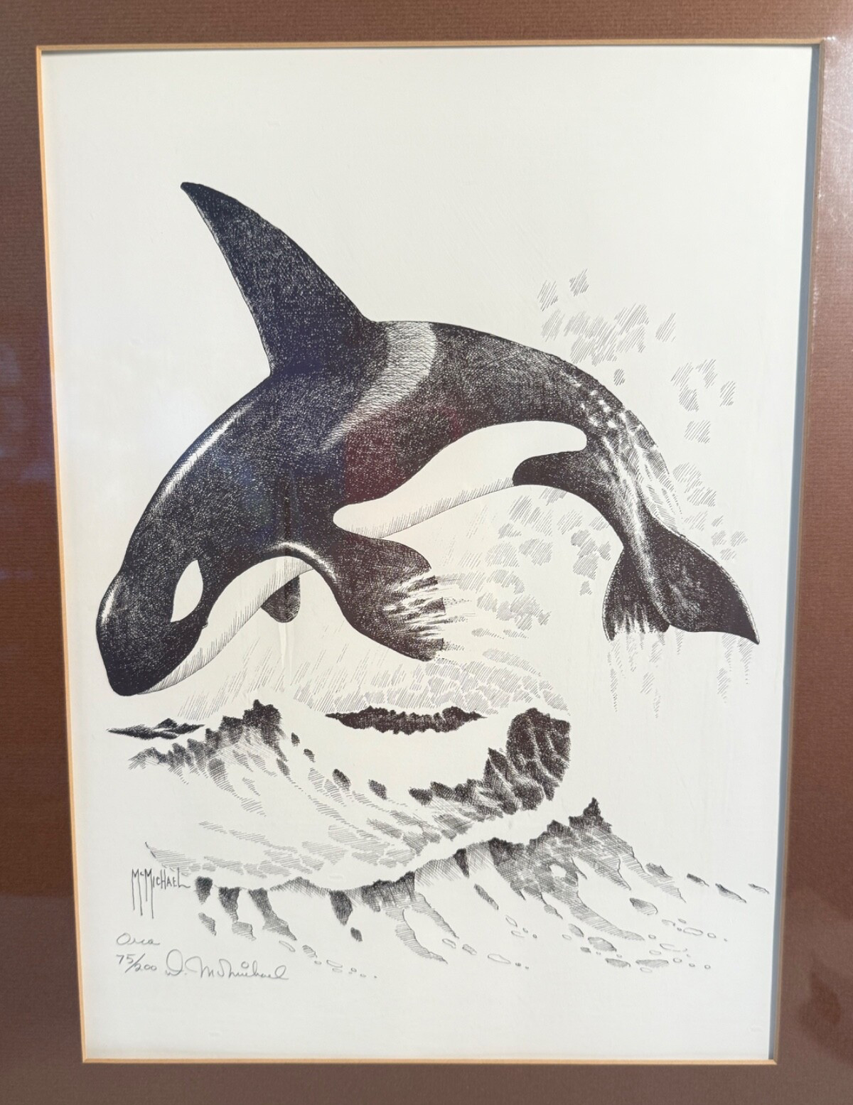 Don McMICHAEL signed ORCA Ink Drawing LE Print 75/200 15&rdquo;x 10&rdquo; NICE!!
