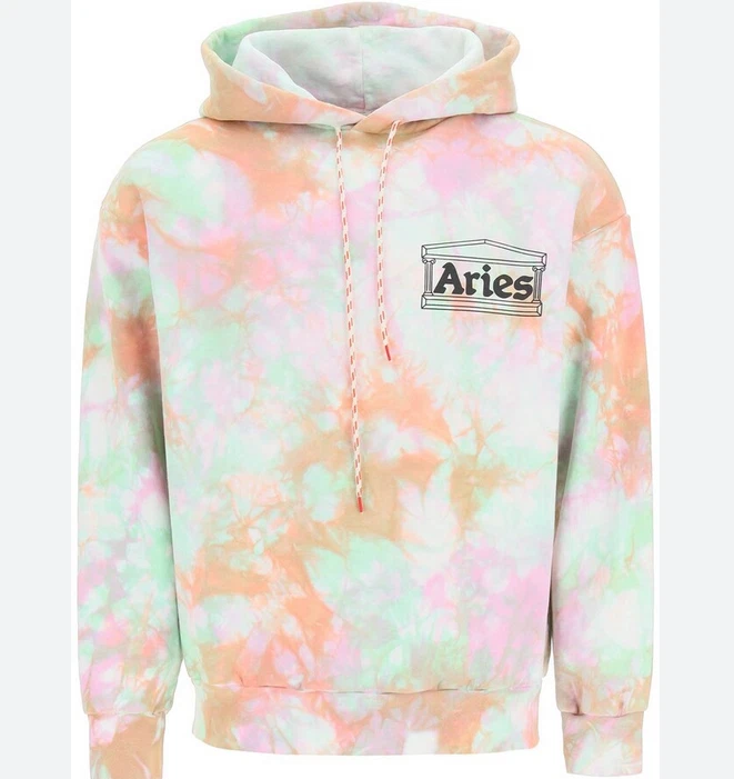 Aries Temple Cotton Logo Print Tie Dyed Hoodie Multi Size L 75205
