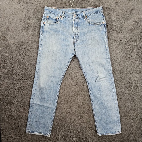 Levi's 501 Jeans Mens 34x32 Blue Light Wash Denim Original Fit Button Fly