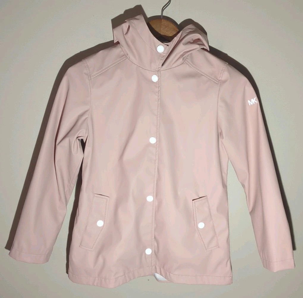 Michael Kors Girls Hooded Raincoat Jacket 10/12 Light Pink Ruffle Outdoors