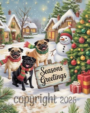 Pug "Seasons Greetings" Christmas Holiday Card *free ship*