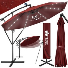 Parasol déporté solaire LED Tillvex, 300 ou 350 cm - Livraison gratuite ! - Roug