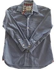 Mini Boden Boys Button Up 6-7 Blue White Striped Shirt Preppy School Classic