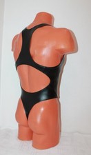 Men Thong Leotard 152-11 Racerback Black Spandex Leather-like Size S