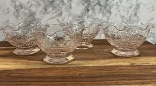 Studio Nova Pink Glass Ruffle Rim Footed Sherbet Dessert Fruit Basket set