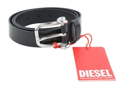 Diesel B-Pirsin Cinturón Hombre 100 CM Negro Cuero Hebilla Plata Casual - Imagen 1 de 4