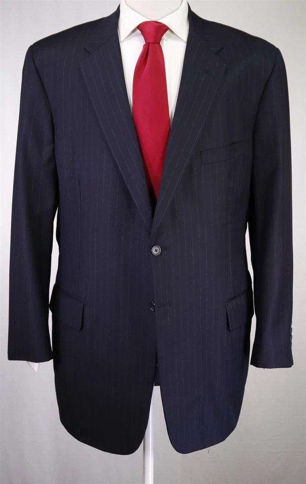 Traje de lana H. Freeman & Son azul marino a rayas tiza 2-Btn hecho a medida 46R Foto 2 de 4