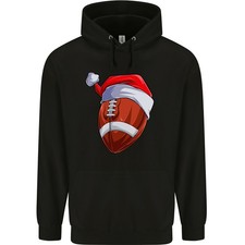 Christmas American Football Santa Hat Xmas Mens 80 Cotton Hoodie