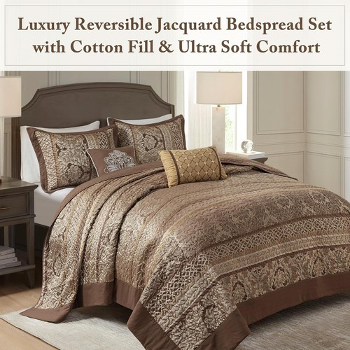 Elegante Juego de Colcha Acolchada Jacquard Marrón - Conjunto de Ropa de Cama King para Todas las Temporadas - Imagen 4 de 10