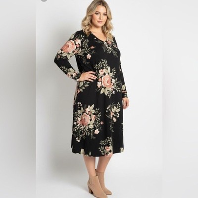 NWT 2XL Woman's Flowy Swing dress, LuLaRoe Emily, black floral