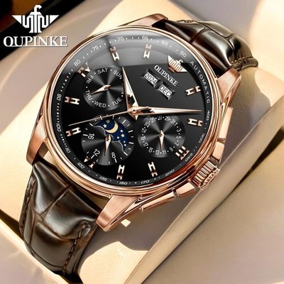 Automatic Mechanical Waterproof Watch Moon Phase Luxury Dial Men's Men Strap