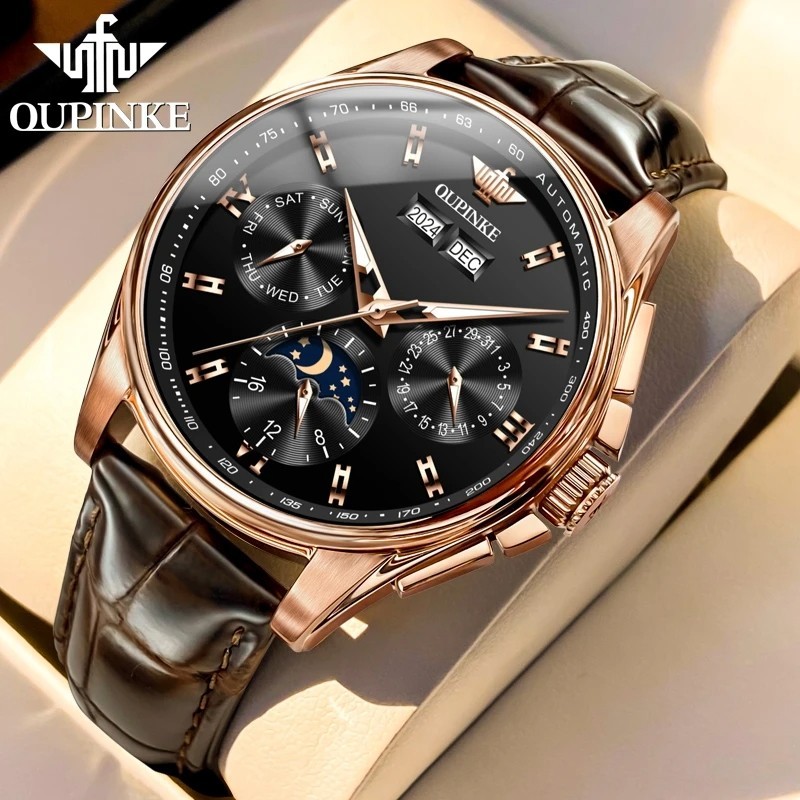 Automatic Mechanical Waterproof Watch Moon Phase Luxury Dial Men's Men Strap