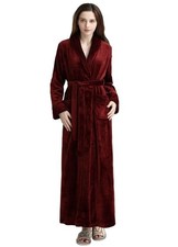 Womens Long Fleece Robe Warm Soft Floor Length Flannel Bathrobes for Winter T...