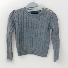 Ralph Lauren Light Blue Pullover Cable Knit Sweater Unisex Sz 4T Red Pony Preppy