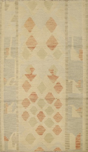 Ivory Kilim Flat Weave Reversible Foyer Rug 3x5 Vegetable Dye Oriental Carpet