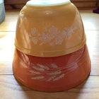 Vintage Pyrex Autumn Harvest & butterfly floral Mixing Bowls #402 & #403