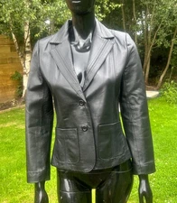 Ladies Black Milan Leather Jacket Blazer UK 10