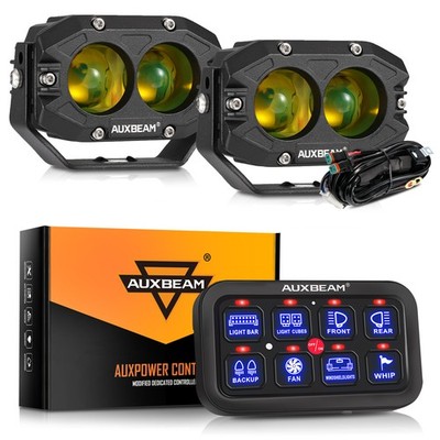 AUXBEAM 4'' LED Pod Work Lights Amber White Spot Light + BA80 8 Gang Switch Panel