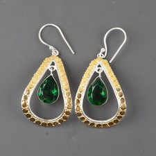 Pear Green Emerald 925 Sterling Silver Wedding Dainty Dangling Earrings Jewelry