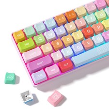 Cute Keycaps, Cat PBT Keyboard Keycaps, MOA Profile Dye-Sublimation Rainbow C...