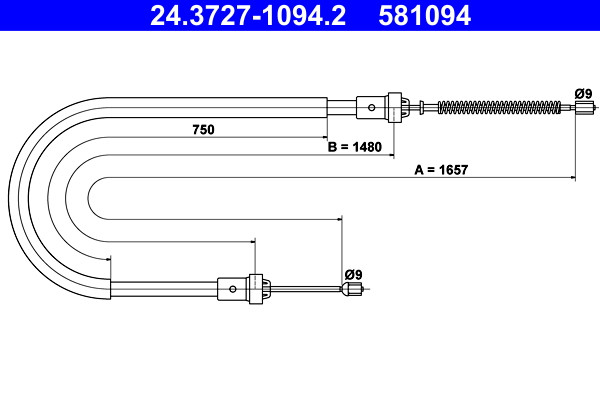 Rear ATE 24.3727-1094.2 Cable, parking brake for DACIA,RENAULT