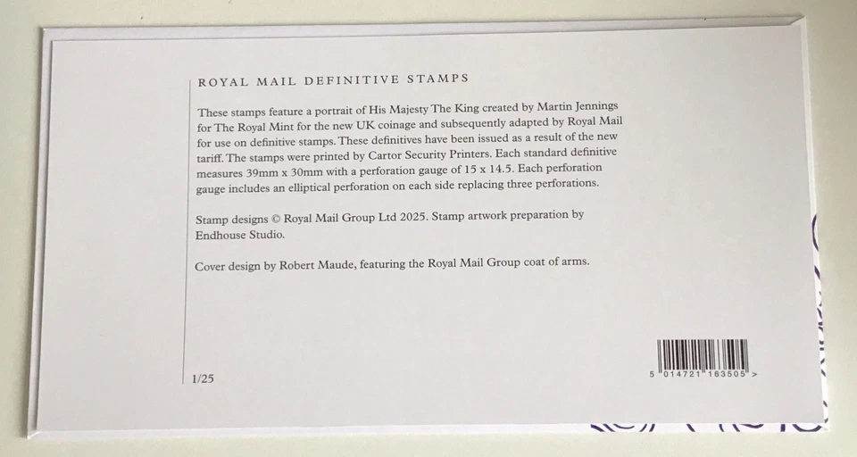 GB KCIII 2025 Barcode Machin High Values RM FDC Tallents House Coat Of Arms SHS - Image 4 of 4