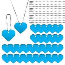 30Pcs Blank Tag Metal Stamping Tags, Heart Shape Engraved Tag, Light Blue