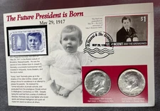John F. Kennedy Birth Commemorative Stamp & 2 Uncirculated Half Dollars Display