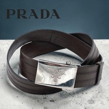 Prada Leather Belt, Brown with Silver Buckle, Men's, Genuine Leather, Size 32/95