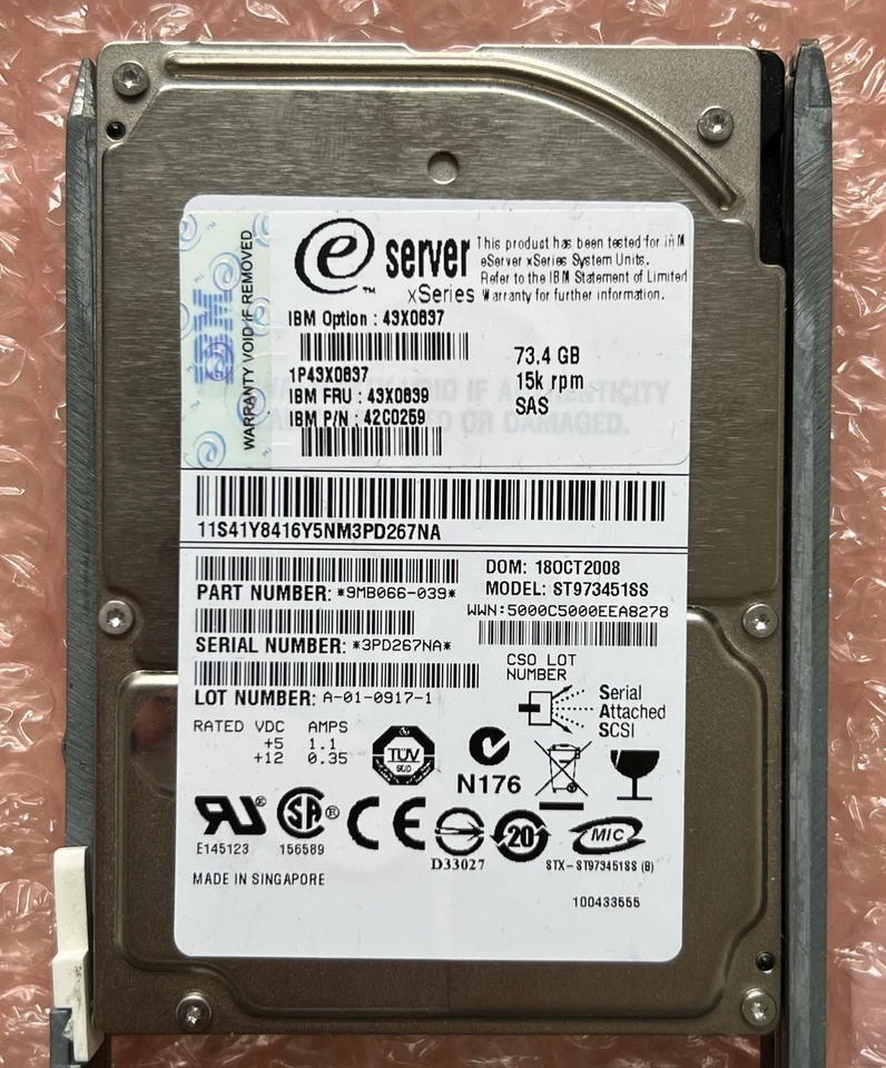 IBM 73GB 15K SAS MBC2073RC 43X0839 42C0259 CA06771-B25900BA HDD - Image 2 of 3