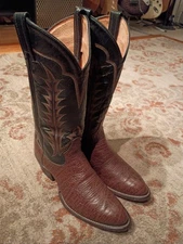 TONY LAMA BROWN & BLACK BULL HIDE LEATHER ROUND TOE COWBOY BOOTS #H8073 MEN'S 7D