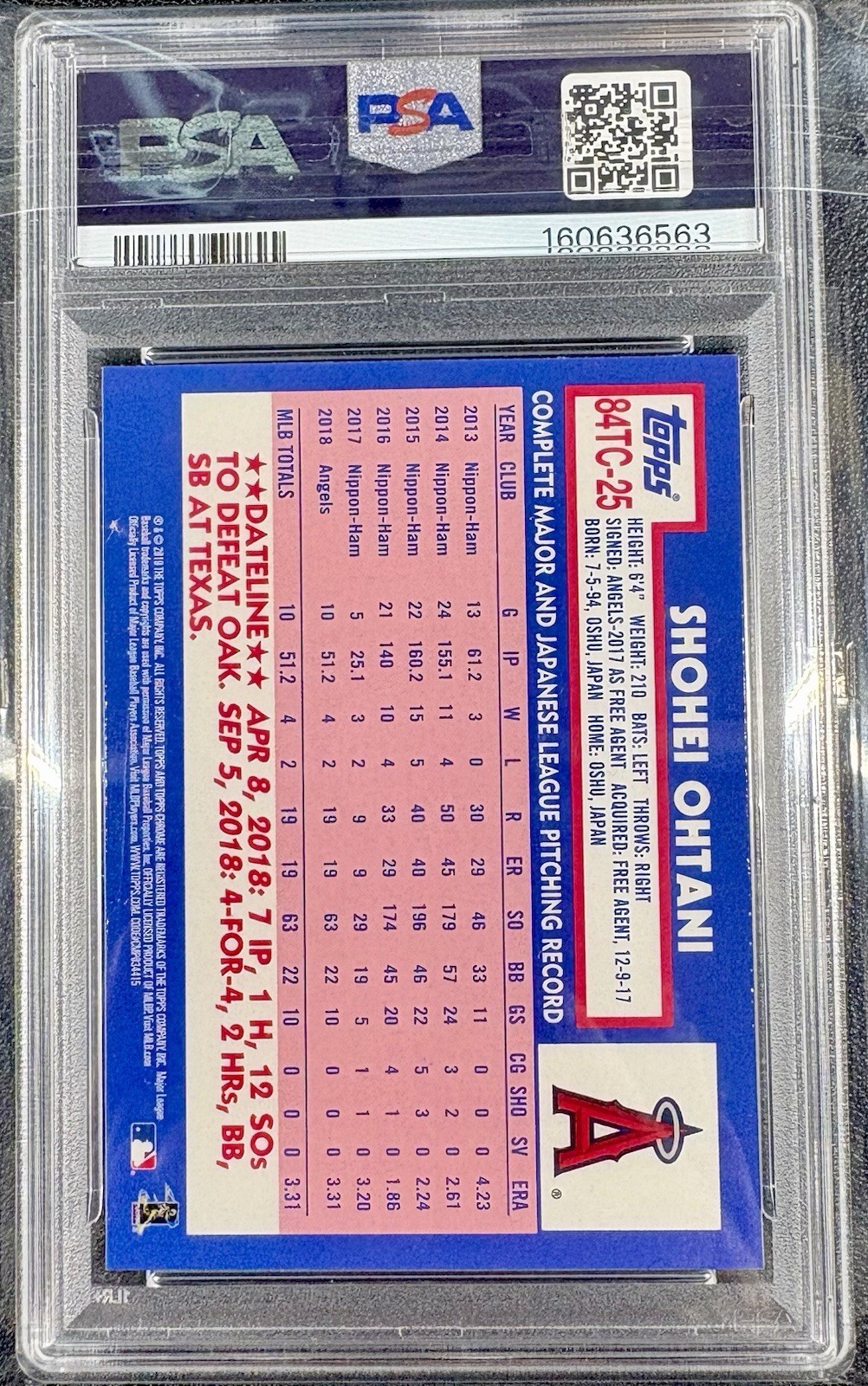 2019 Topps Chrome - 1984 Topps Shohei Ohtani #84TC-25 Refractor PSA 10 view 2