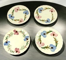 Vtg. Blue Ridge Pottery 4 Bread Plates Sweet Pea handpainted pre-owned EUC