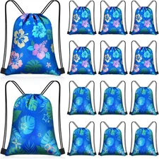 30 Pcs Hawaiian Drawstring Bags Bulk 12 X 10 Inch Blue Hibiscus Party Favors Bag