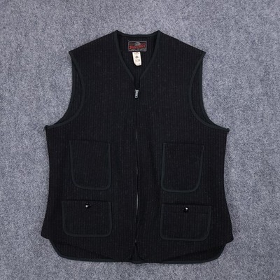 Johnson Woolen Mills Vest Mens 40 Black Wool Full Zip Hunting Pockets Adjustable